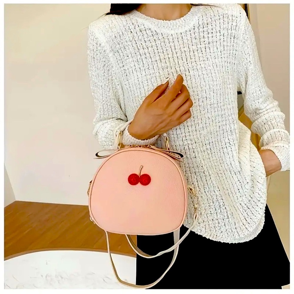 New Cherry Accent Pink Crossbody Bag Fashion and Trendy - Picture 8 of 8